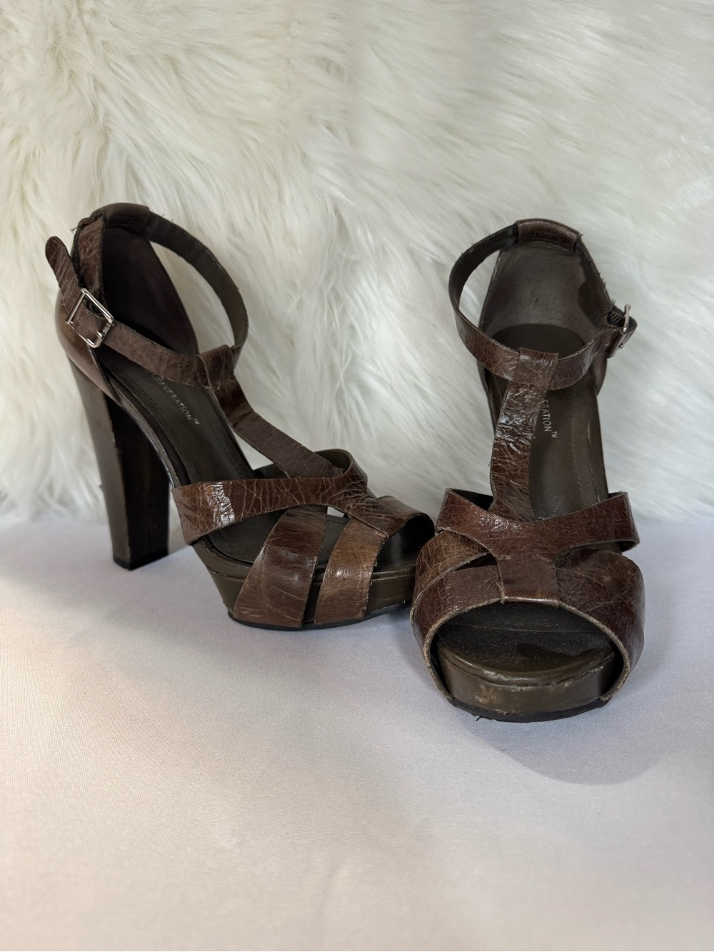 BCBGeneration Brown Strappy Platform High Heel Sandals